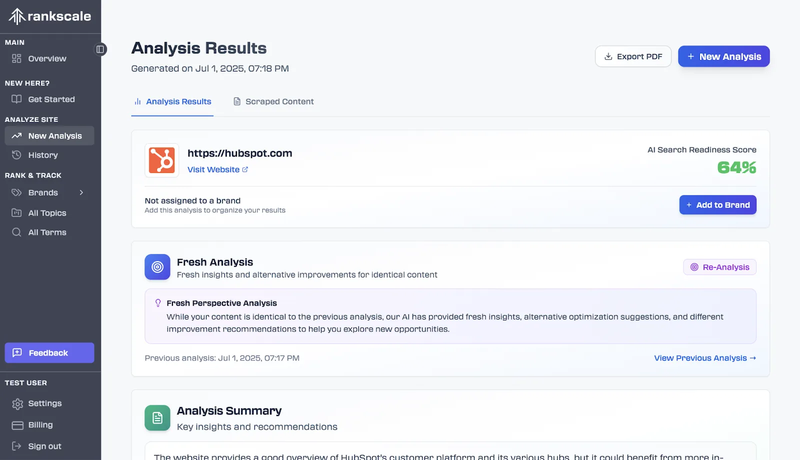 Rankscale AI prompt tracking dashboard screenshot